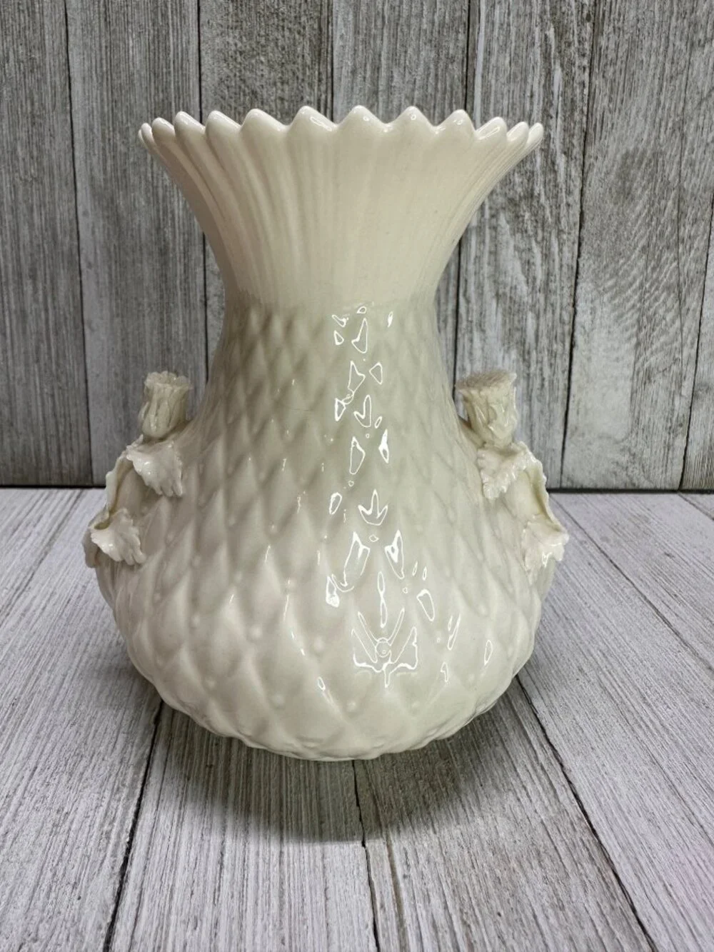 Vtg Belleek Irish Porcelain Thistle Vase 5th Green Mark MCM #0857 5